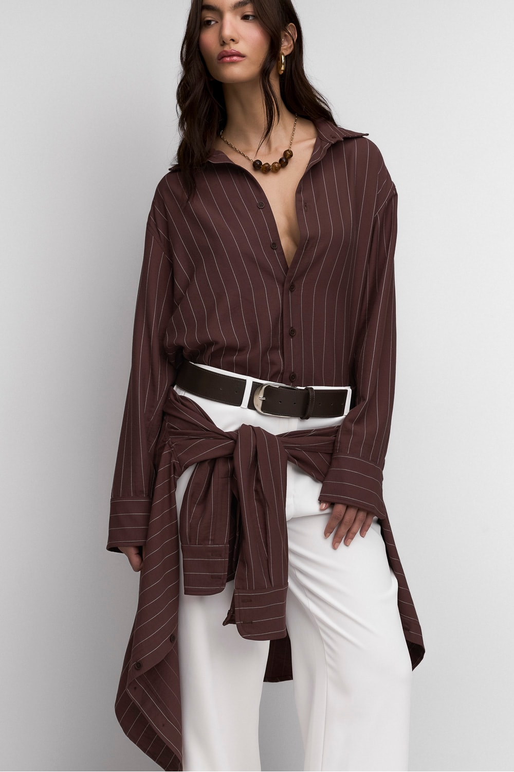 Segunda imagem do produto Camisa Feminina Risca Cor:Branco;Tamanho:XGG