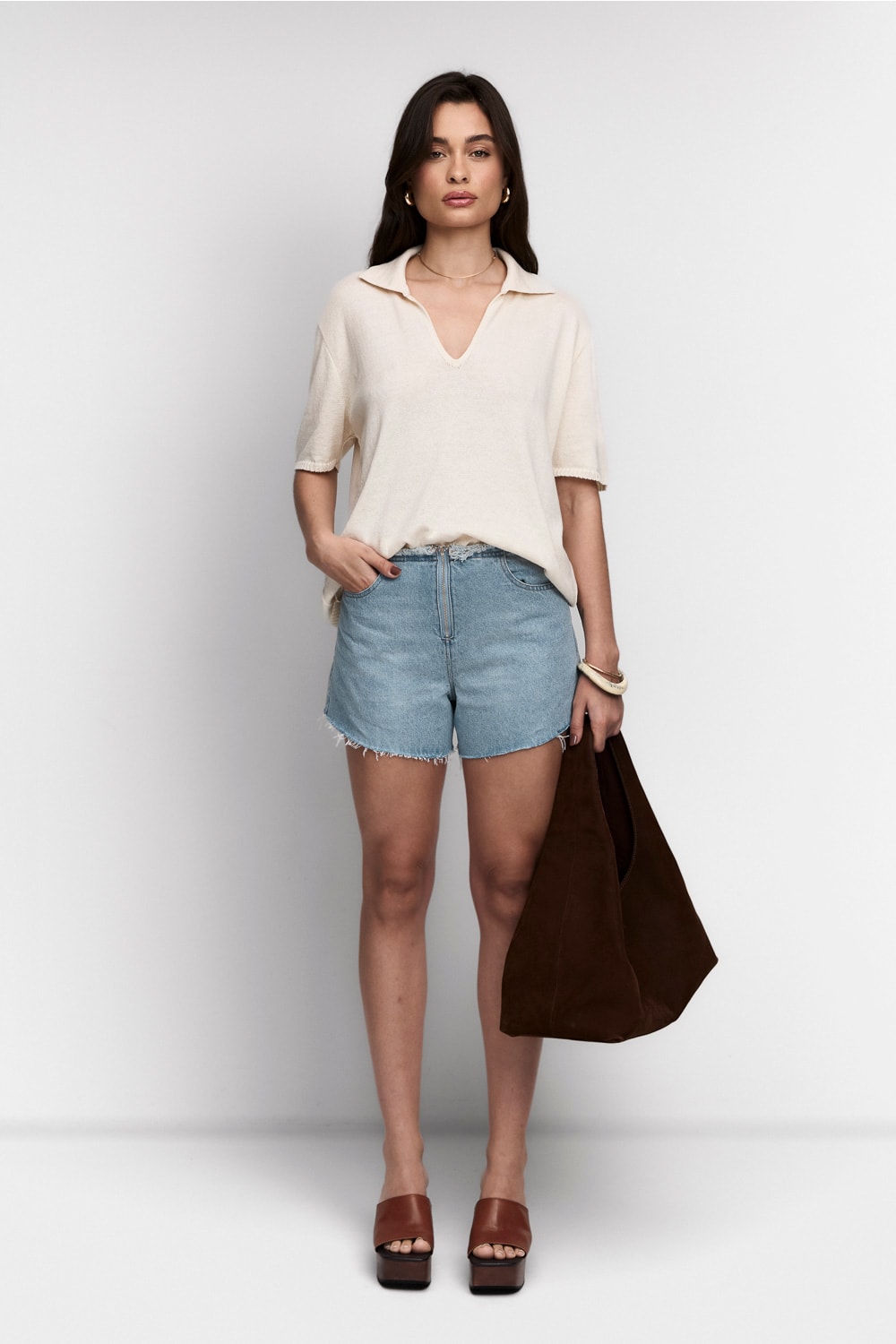【LIDNM】Te/Ca Milled Light Polo Camisa Polo Liz em Tricot Feminina: Elegância Casual | Guardaroba