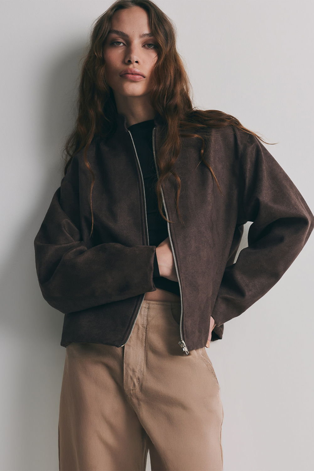 Jaqueta feminina de Suede Cenere
